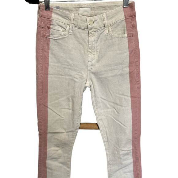 Mother Looker Ankle Fray So Far Gone Jeans Mid Rise White Pink Stripe Size 24 - Picture 14 of 15